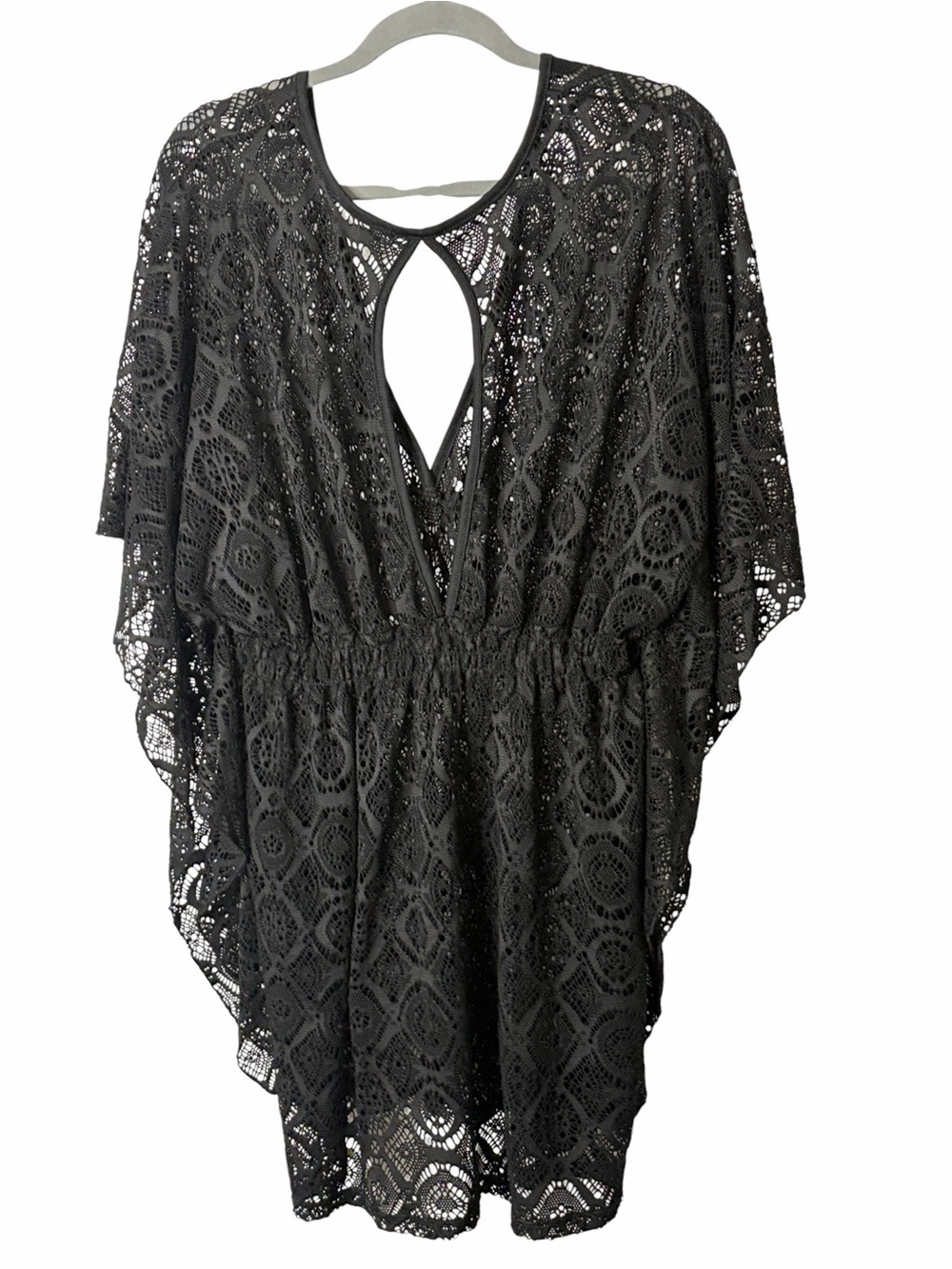 Miken Black Crochet Lace bathing suit coverup, XL